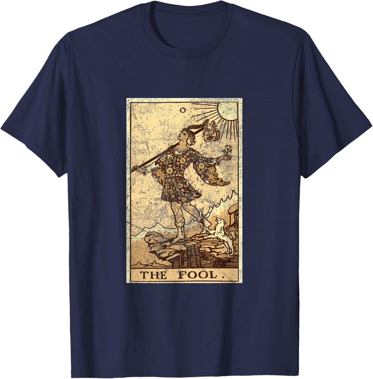 The Cartomancy And Divination Co. Fool Tarot Card Cartomancy Divination - Black, -Adults, Small, Short Sleeve, Classic Fit, Halloween Tarot T-Shirt - T-Shirt | Navy