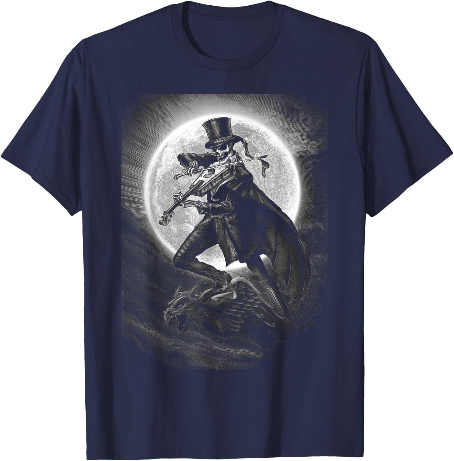 Halloween Skeleton Playing Violin - Rock And Roll Band T-Shirt - T-Shirt | Navy