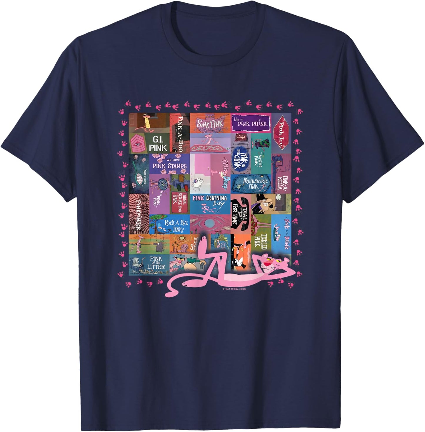 Pink Panther Vintage Titles Small T-Shirt - T-Shirt | Navy