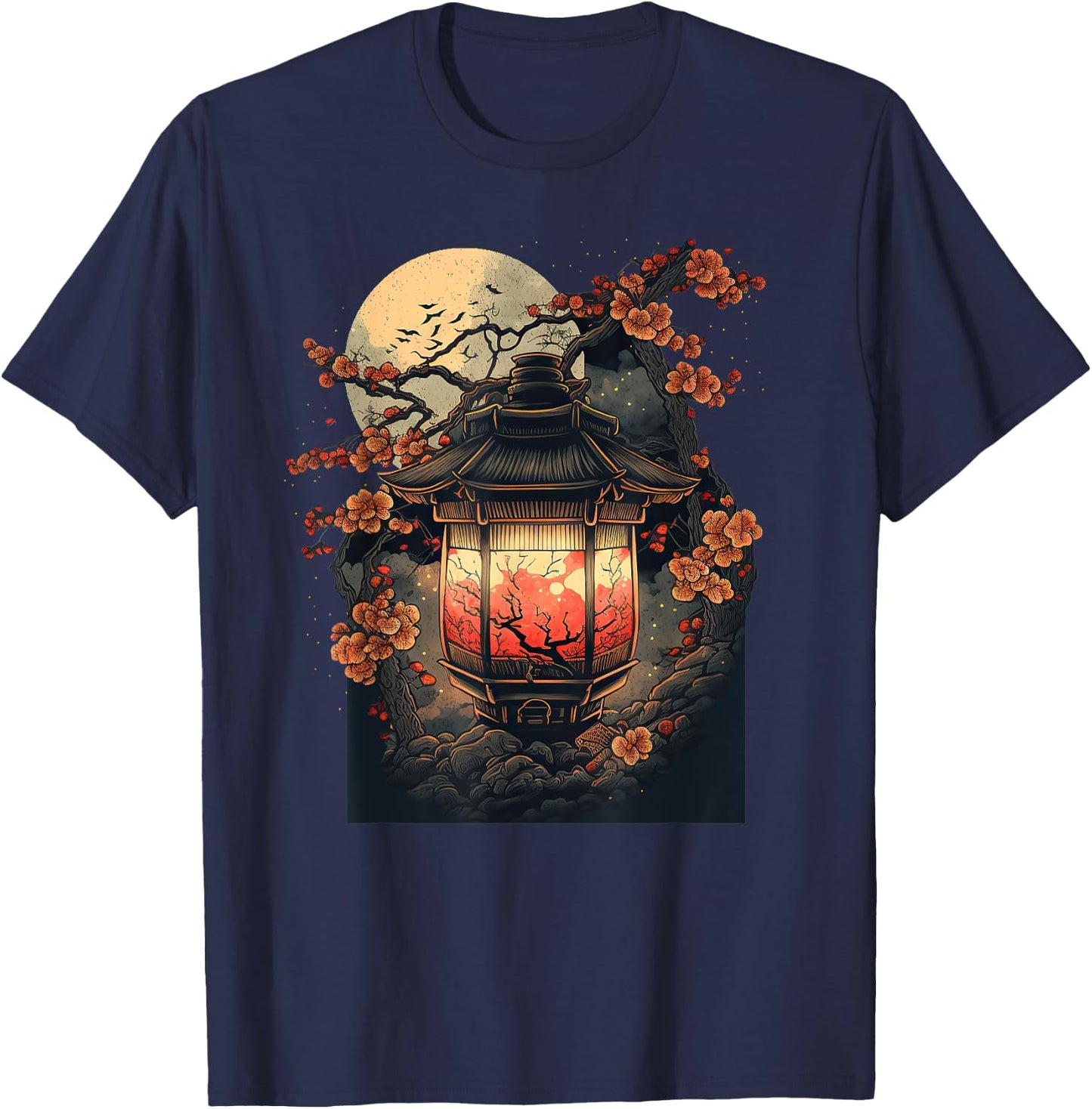 Japanese Pagoda Lantern Japan Art Sakura Blossom Zen Art T-Shirt - T-Shirt | Navy