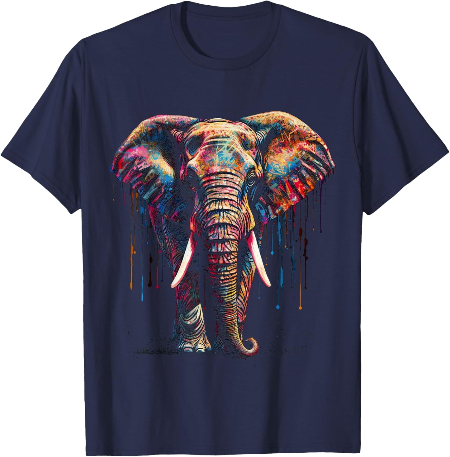 Elephant Art - Animal Colourful Zoo Elephant T-Shirt - T-Shirt | Navy