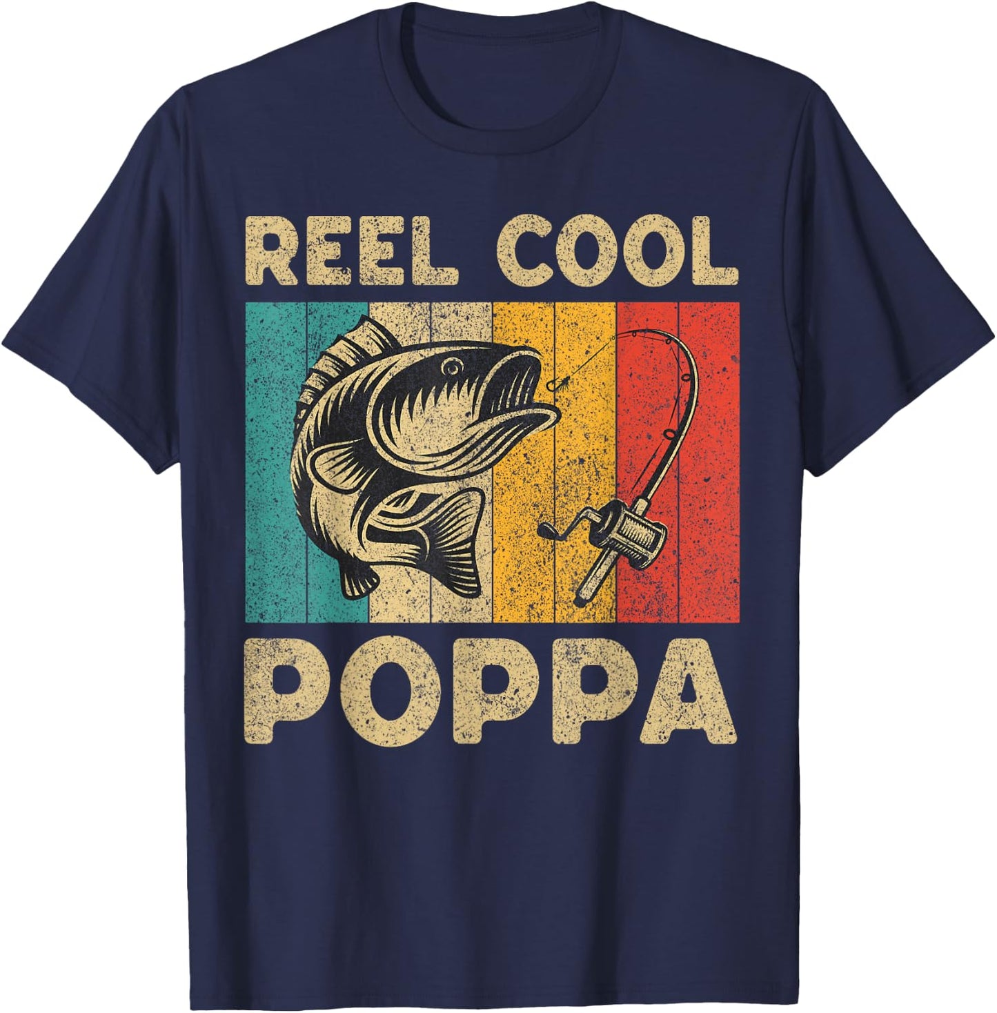 Father's Day Present Funny Fishing Reel Cool Poppa T-Shirt - T-Shirt | Navy