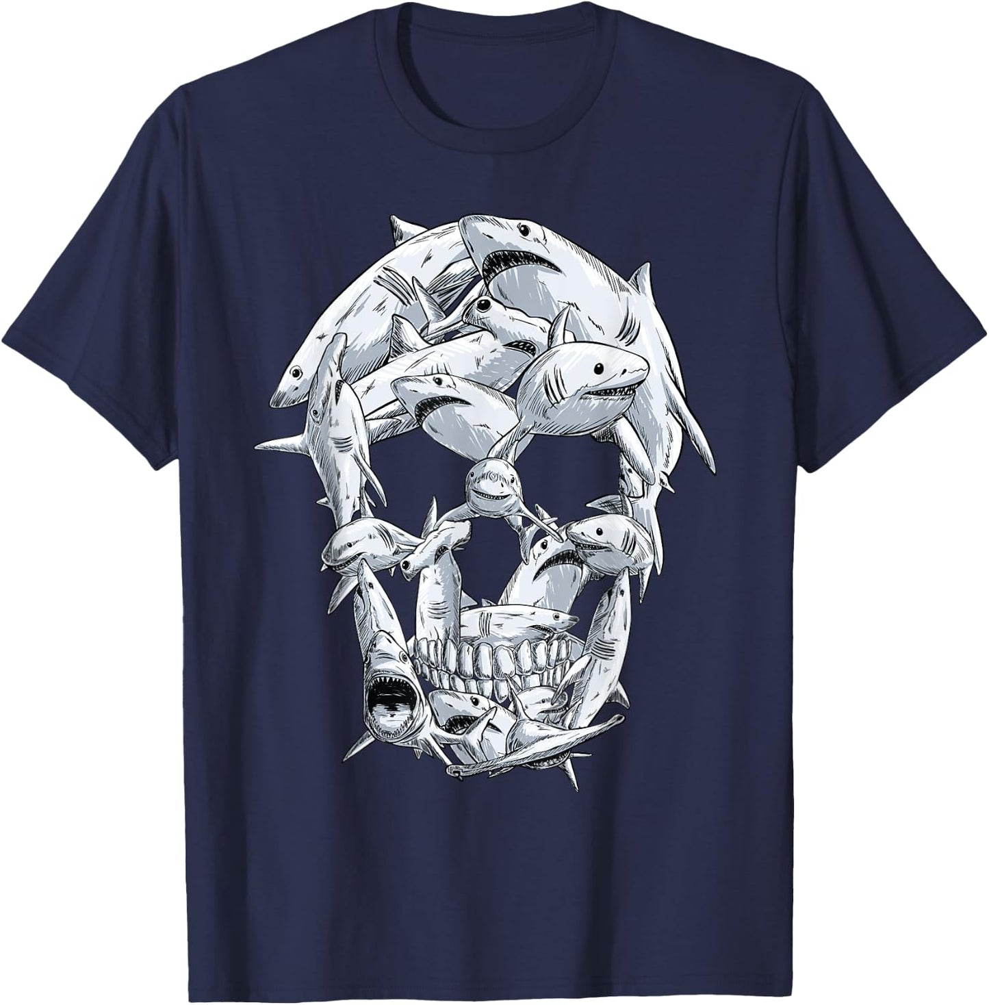 Sharks skull women kids boys girls shark Halloween T-Shirt - T-Shirt | Navy