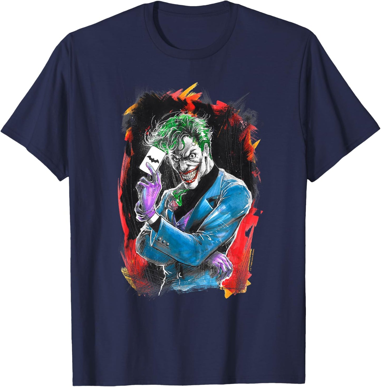 WB100 DC Comics Joker Prince Of Crime Flaming Card T-Shirt - T-Shirt | Navy