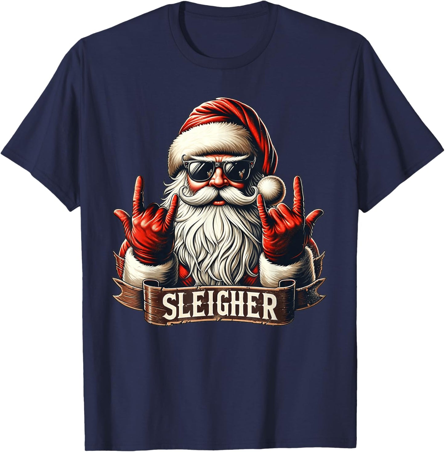 Sleigher Hail Santa Claus Christmas Rock Music Men Women T-Shirt - T-Shirt | Navy