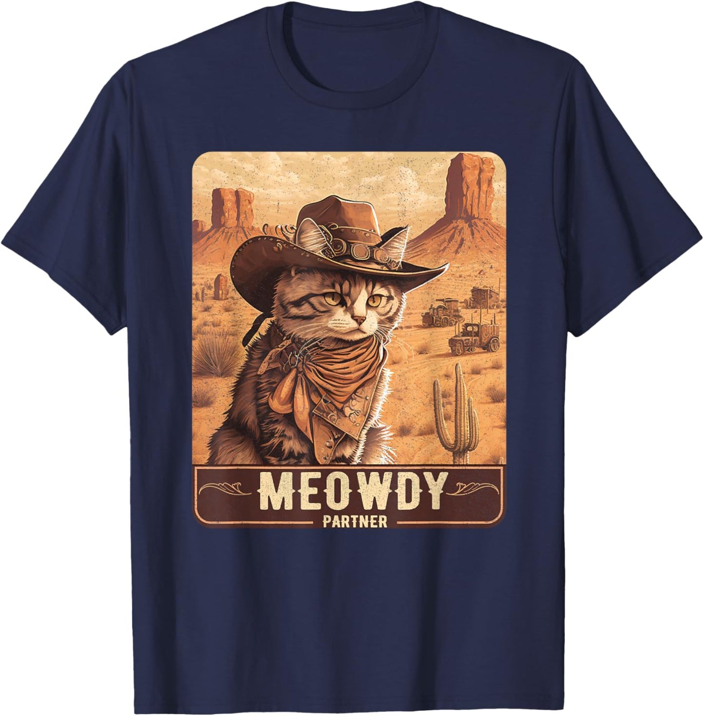 Meowdy! Funny Country Music Cat Cowboy Hat Poster Funny T-Shirt - T-Shirt | Navy