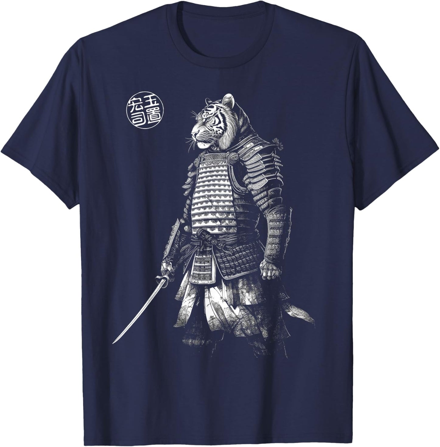 Japanese Aesthetics Tiger Samurai Beast Graphic T-Shirt - T-Shirt | Navy