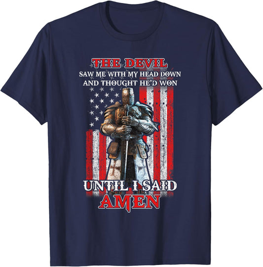 Knight American The Devil Saw Me With My Head Down Veteran T-Shirt - T-Shirt | Navy