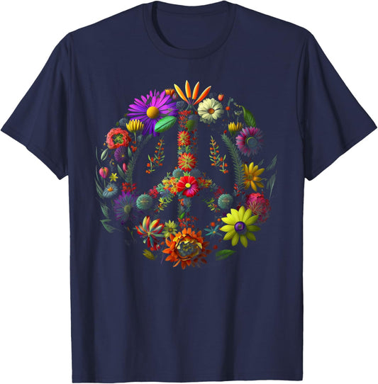 Peace hand tie sign of freedom hippie flower child T-Shirt - T-Shirt | Navy