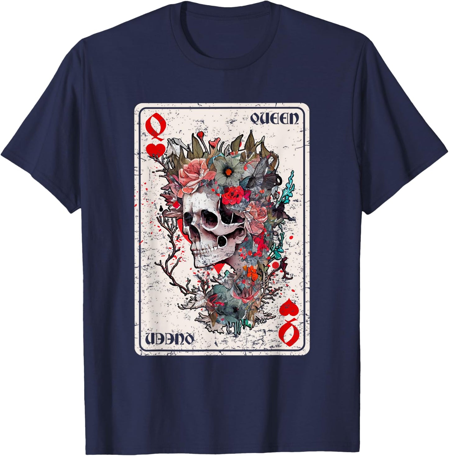 Queen of Hearts Card Game Horror Heart Queen Gothic T-Shirt - T-Shirt | Navy
