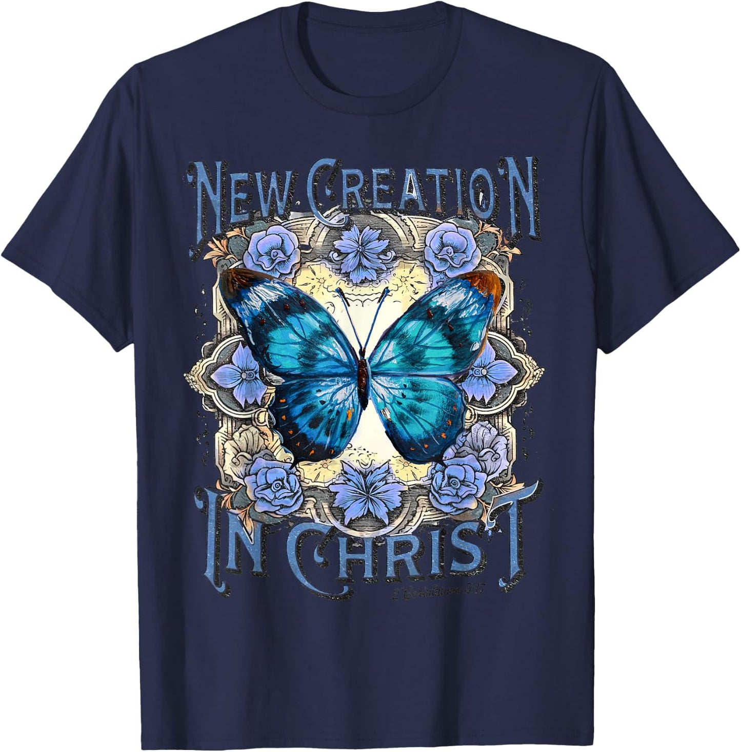 Boho Christian Jesus, Butterfly New Creation In Christ T-Shirt - T-Shirt | Navy