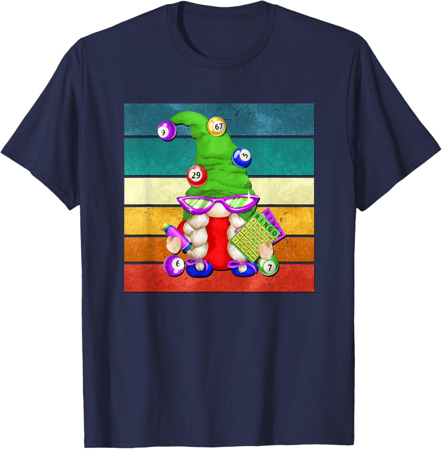 Vintage Grandma Bingo Gnome Graphic Bingo Night T-Shirt - T-Shirt | Navy