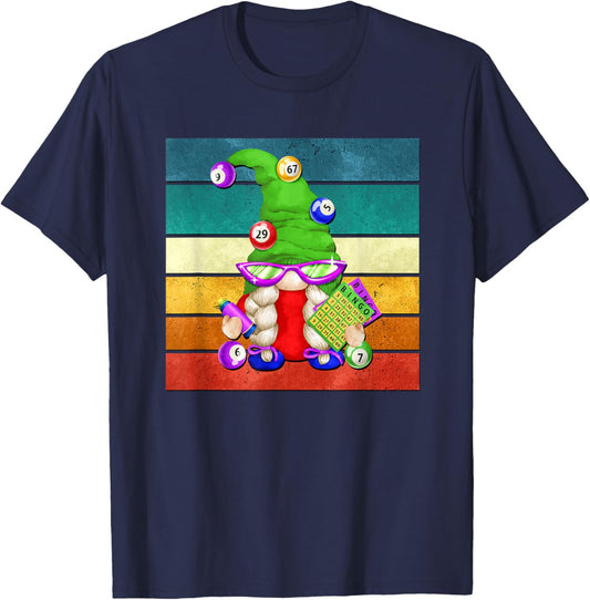 Vintage Grandma Bingo Gnome Graphic Bingo Night T-Shirt - T-Shirt | Navy