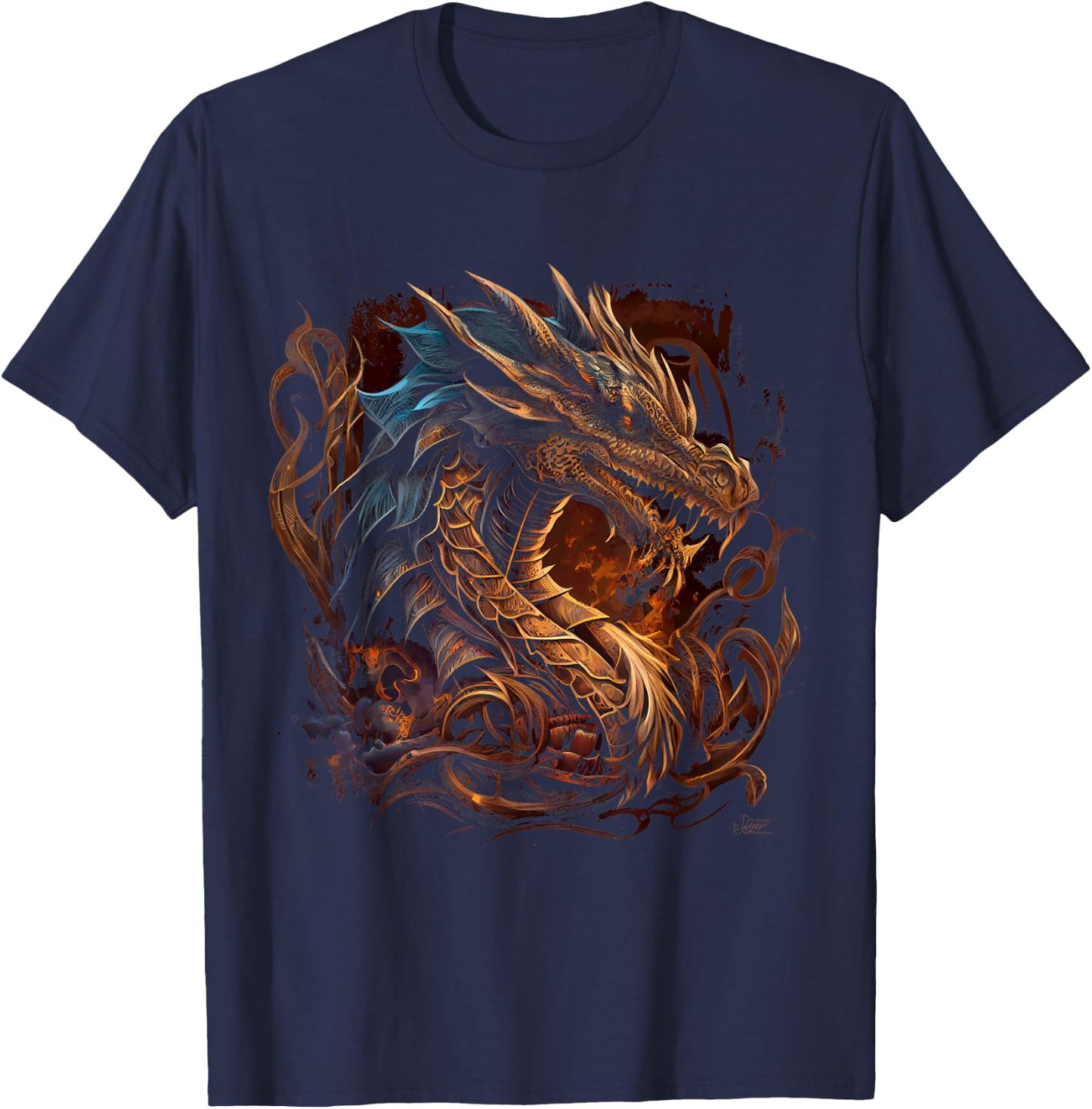 Beautiful Vintage Dragon Lover Fantasy Art Cool Illustration T-Shirt - T-Shirt | Navy