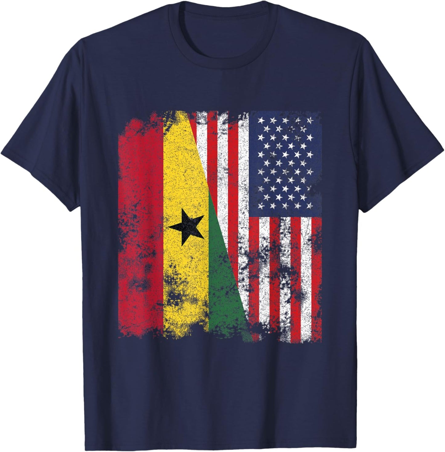 Ghana USA Flag Distressed - Half American T-Shirt - T-Shirt | Navy