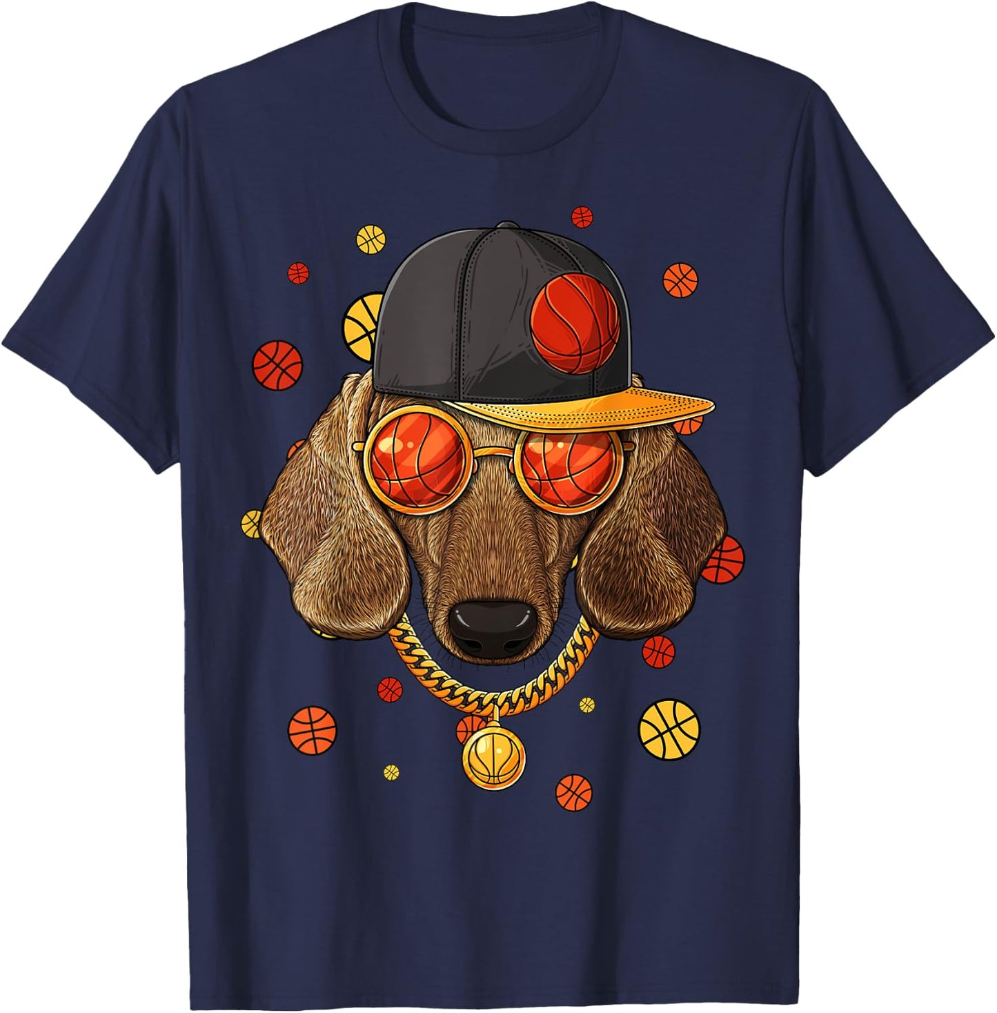 Dachshund Basketball Dog Bball Player Coach Sports Baller Women Girls Kids T-Shirt - T-Shirt | Navy