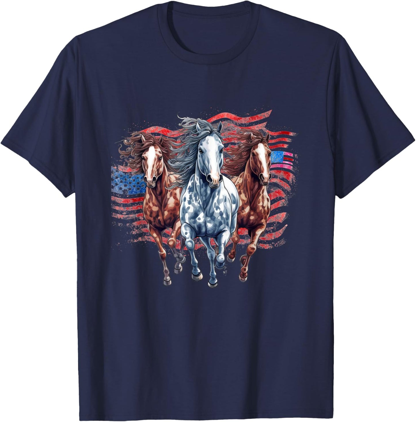 Memorial Day, 4th of July patriotic usa flag horses T-Shirt - T-Shirt | Navy