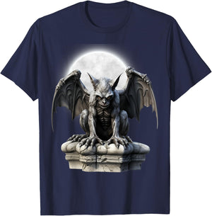 Gothic Winged Gargoyle Goth Fantasy Moon Halloween T-Shirt - T-Shirt | Navy