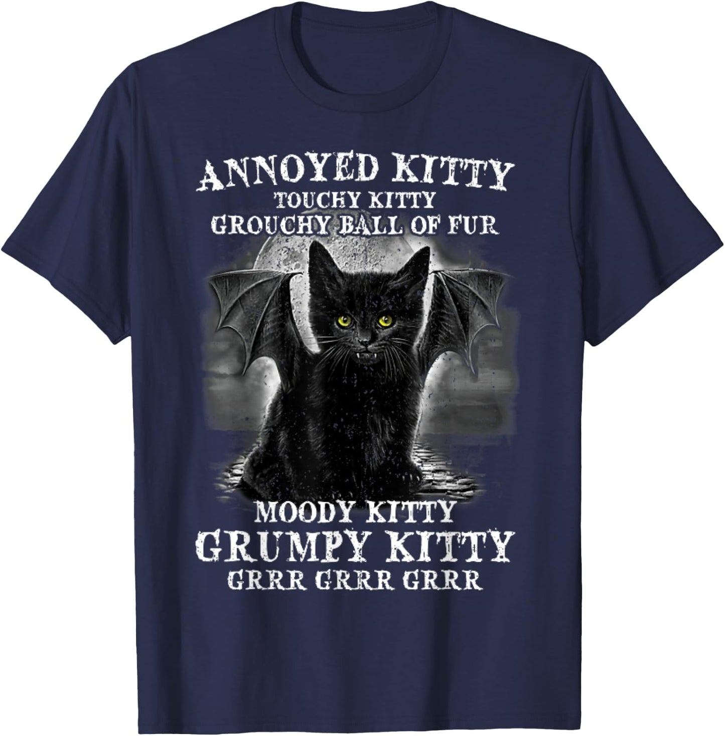 Cat Bat Annoyed Kitty Touchy Kitty Grouchy Ball Of Fur Women T-Shirt - T-Shirt | Navy