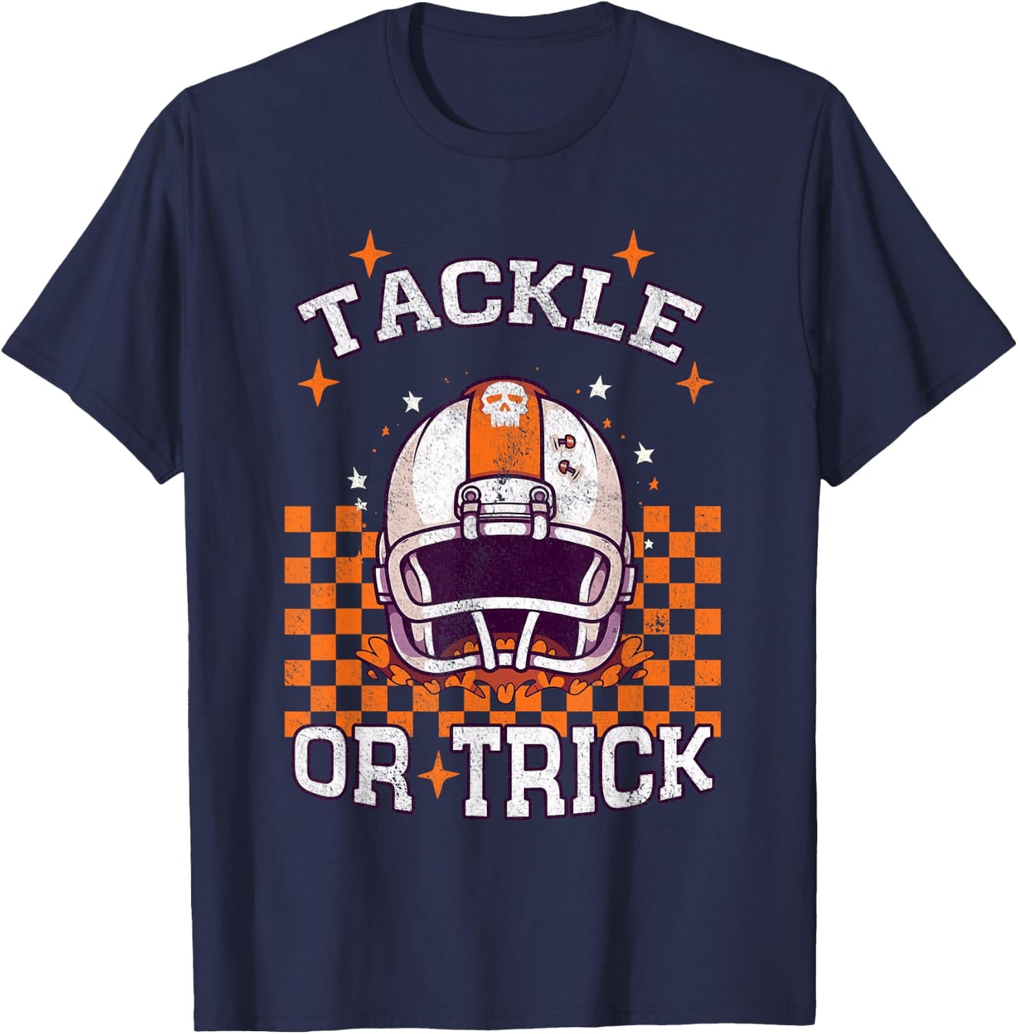 Tackle Football Halloween Spooky Sports Boys Kid T-Shirt - T-Shirt | Navy