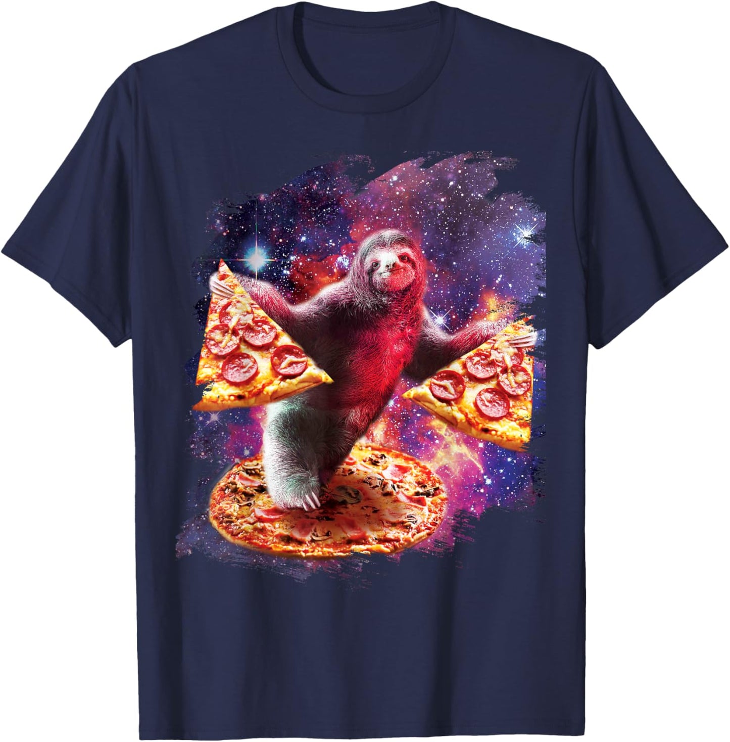 Trippy Space Sloth Turtle - Sloth Pizza T-Shirt - T-Shirt | Navy