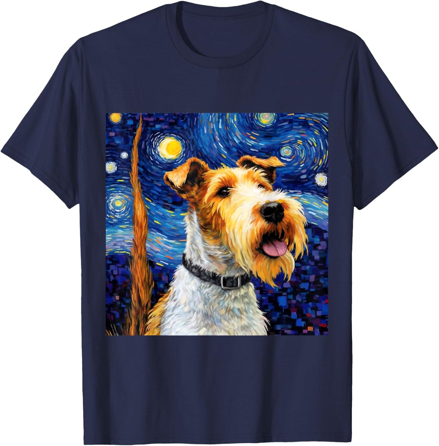 Wire Fox Terrier Starry Night - Wire Fox Terrier T-Shirt - T-Shirt | Navy