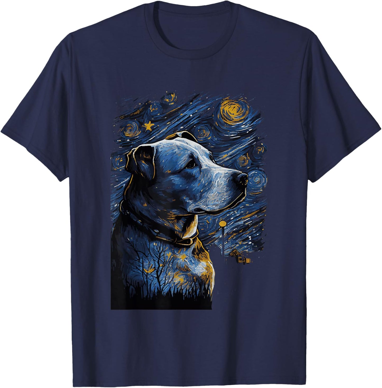 Pitbull Starry Night Dog T-Shirt - T-Shirt | Navy