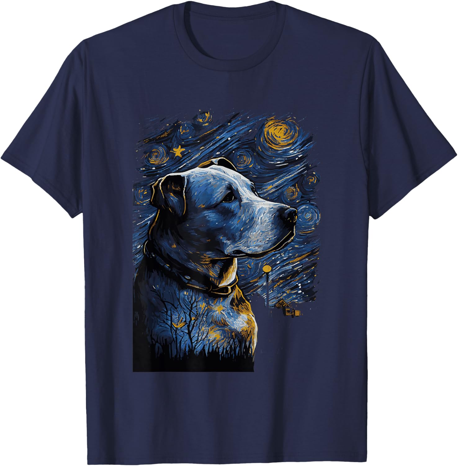 Pitbull Starry Night Dog T-Shirt - T-Shirt | Navy