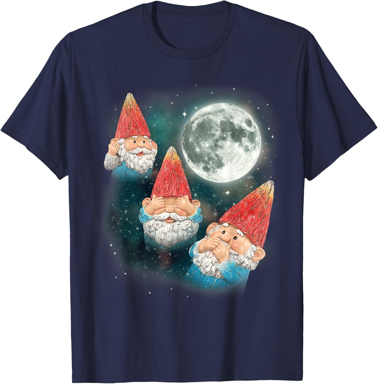 Gnome Shirt | 3 Gnome Moon Magical Galaxy Gnome Costume T-Shirt - T-Shirt | Navy