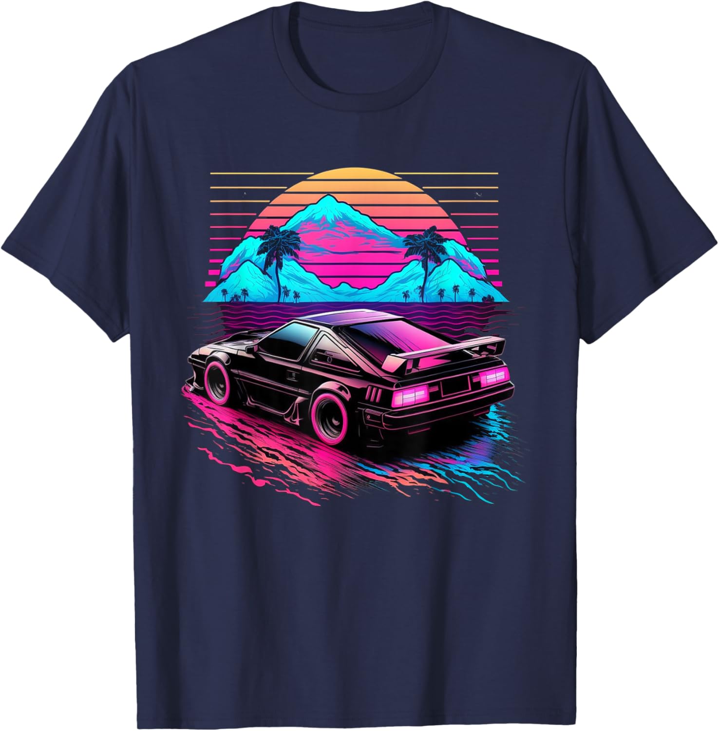 Japanese Retro Futuristic Synthwave Car Racing JDM Tuning T-Shirt - T-Shirt | Navy