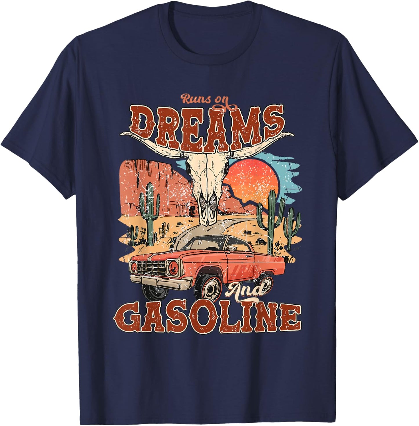 Runs On Dreams And Gasoline | I Got A Heart Like A Truck T-Shirt - T-Shirt | Navy