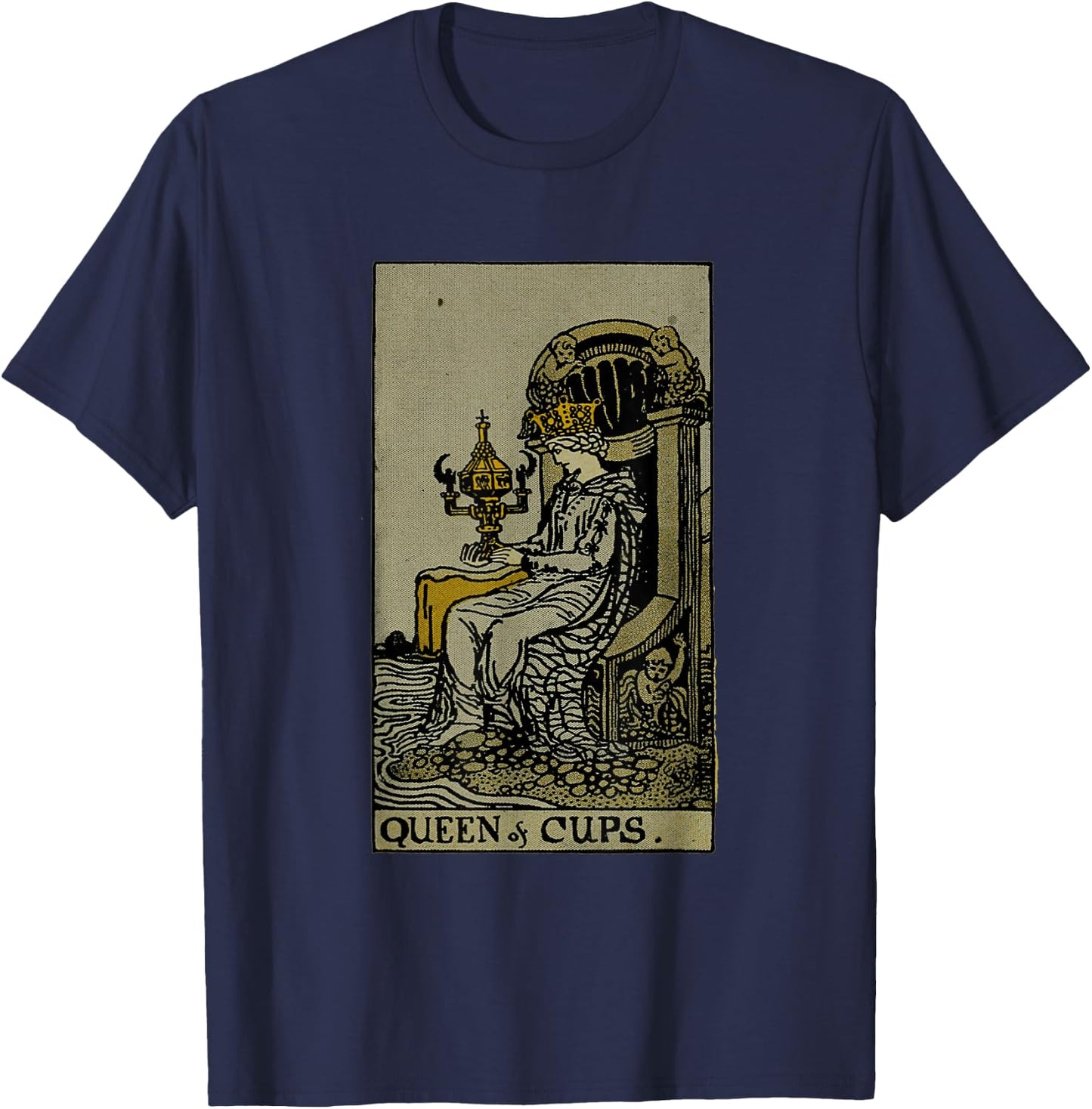 Vintage Tarot Card Queen of Cups T-Shirt - T-Shirt | Navy