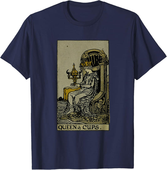 Vintage Tarot Card Queen of Cups T-Shirt - T-Shirt | Navy