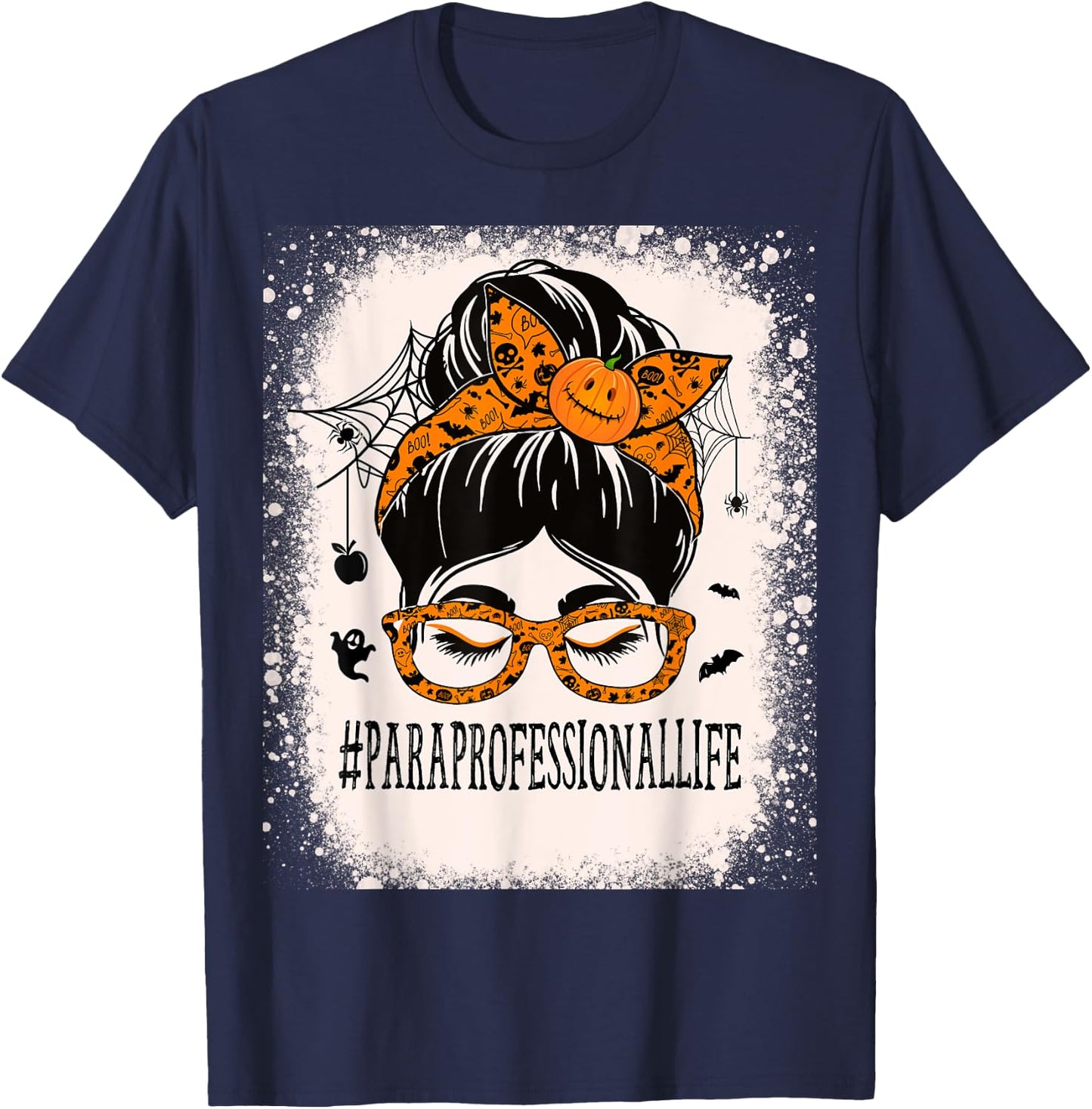 Paraprofessional Halloween Messy Bun Paraeducator T-Shirt - T-Shirt | Navy
