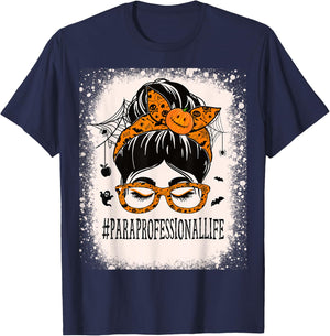 Paraprofessional Halloween Messy Bun Paraeducator T-Shirt - T-Shirt | Navy