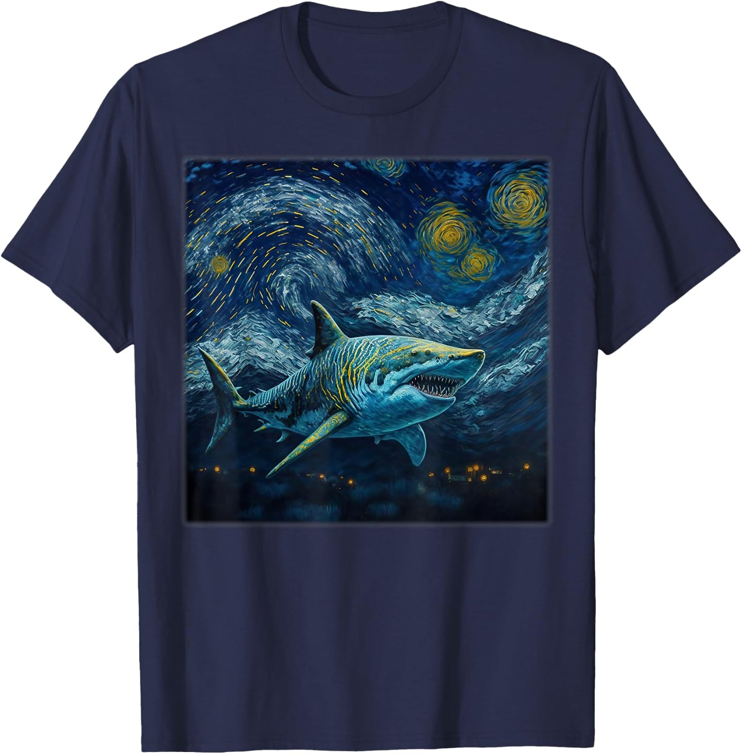 Surrealism Starry Night Tiger Shark T-Shirt - T-Shirt | Navy