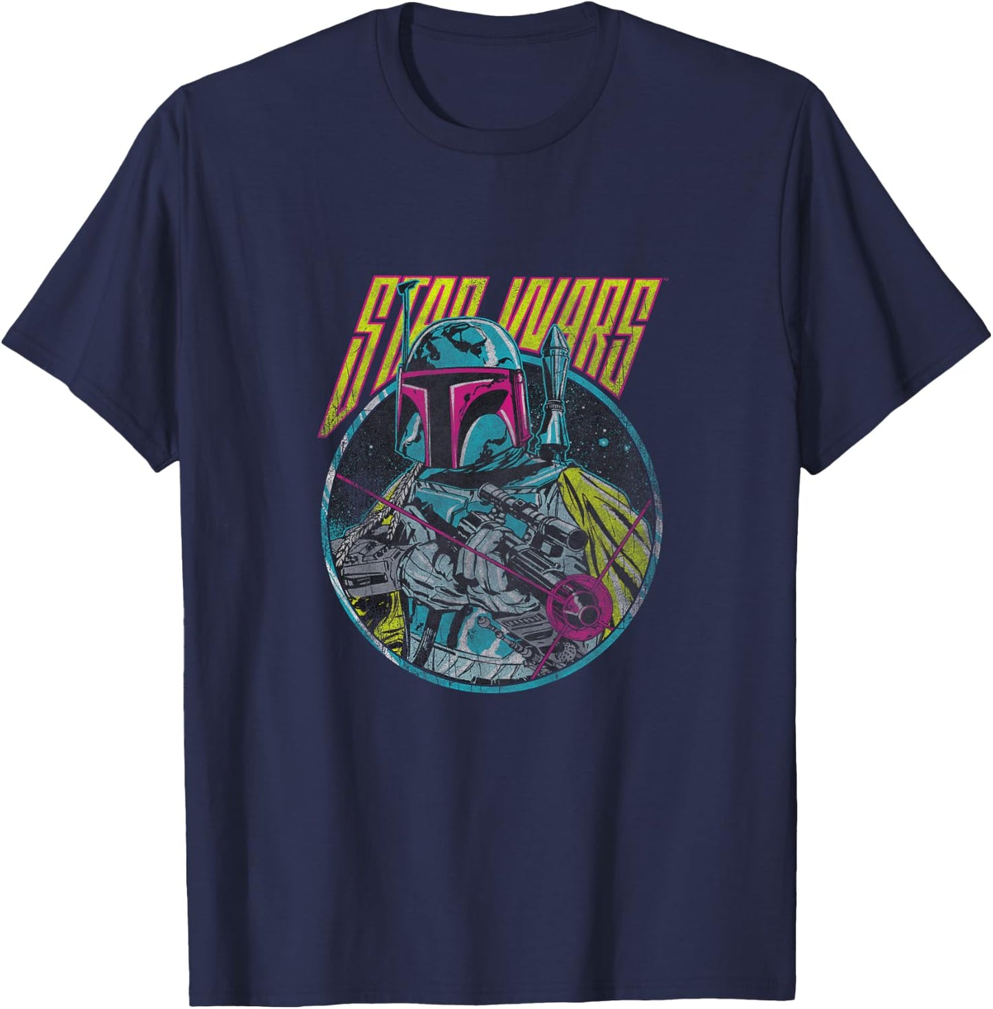 Kids Star Wars Classic Boba Fett Retro Neon Blaster Vintage T-Shirt - T-Shirt | Navy