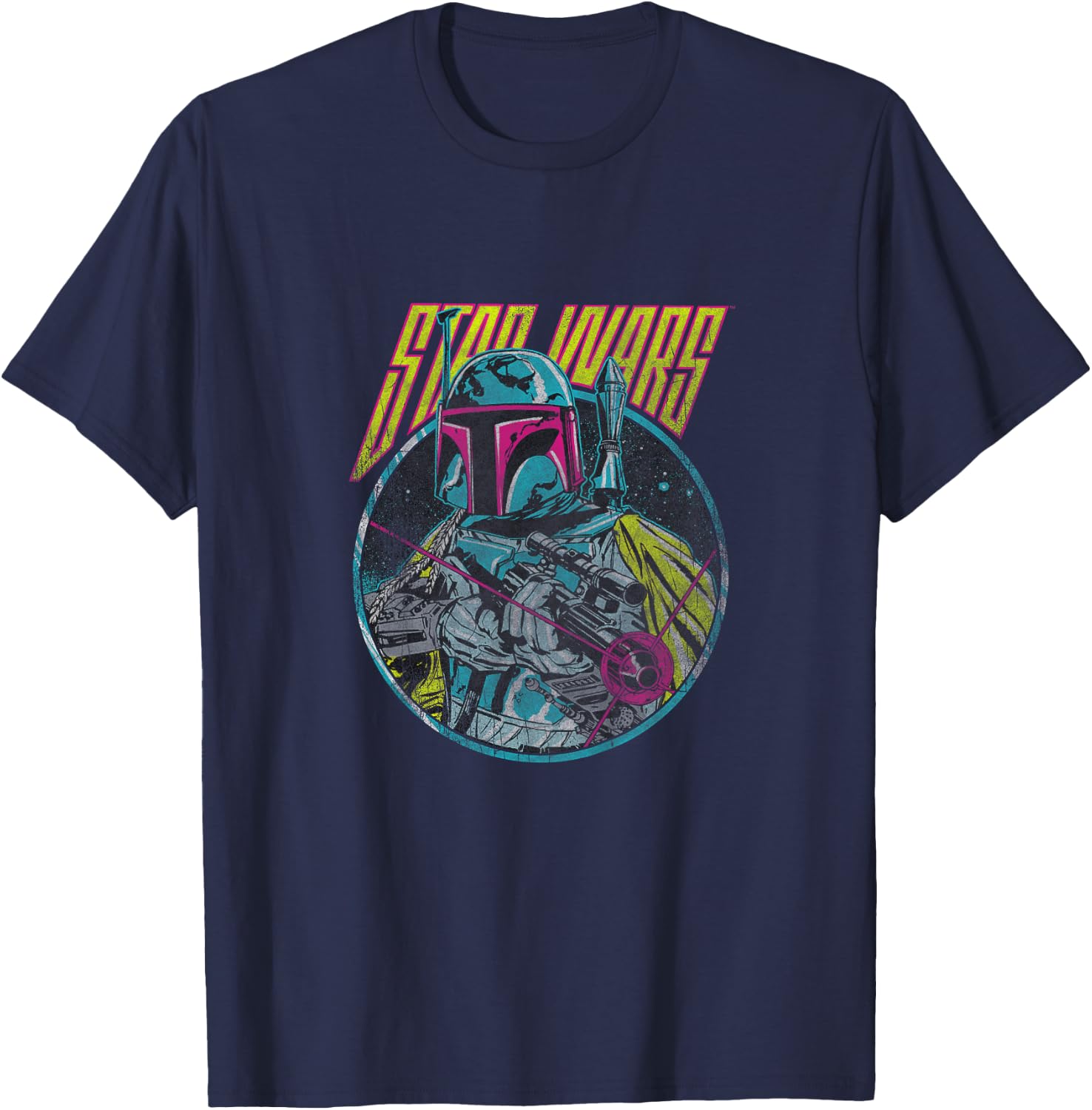 Kids Star Wars Classic Boba Fett Retro Neon Blaster Vintage T-Shirt - T-Shirt | Navy