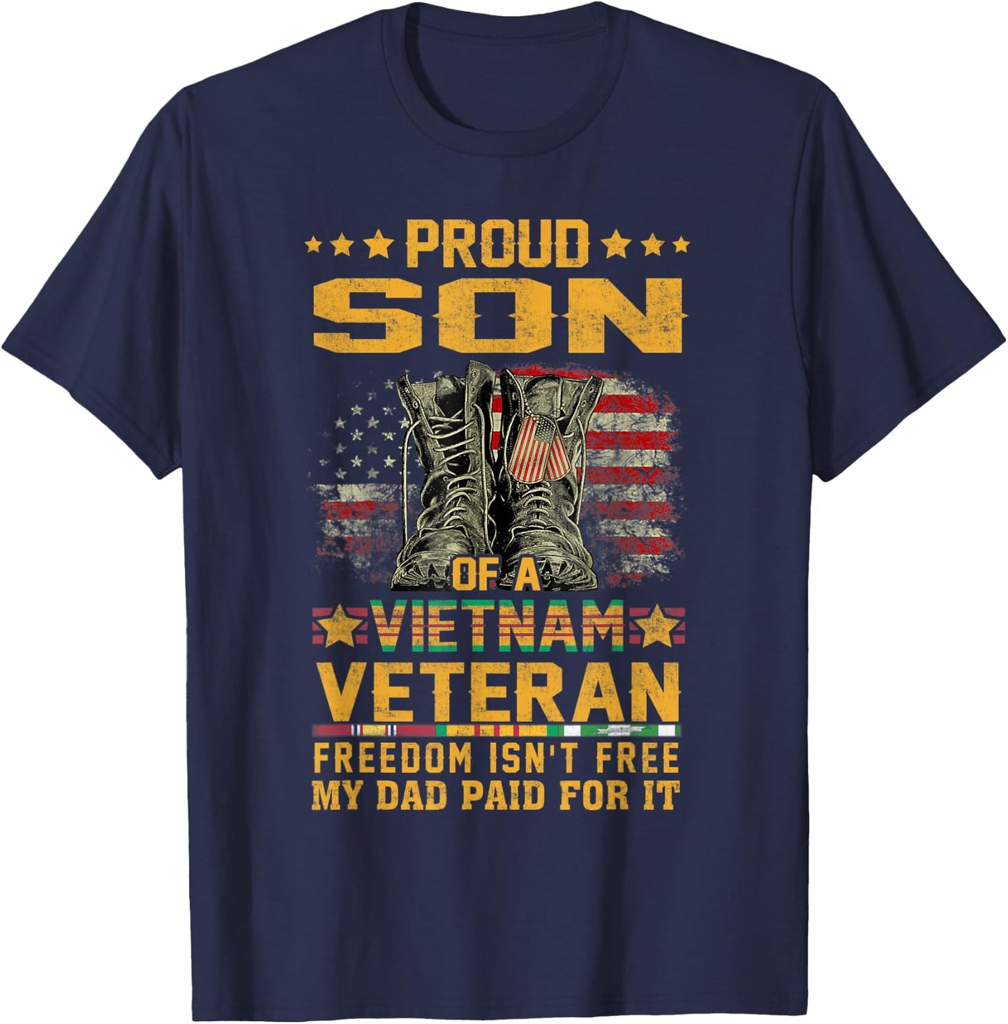 Proud Son Of Vietnam Veteran Patriotic Vet Flag USA for Kids Men T-Shirt - T-Shirt | Navy