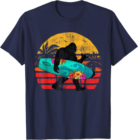 Funny Shaka Aloha Bigfoot Surfing Retro Hawaii Surfer Lover T-Shirt - T-Shirt | Navy