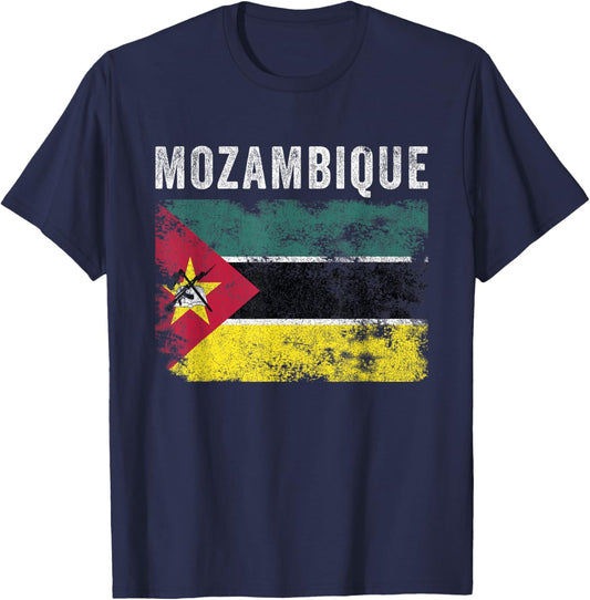 Mozambique Flag Distressed - Men Women - Mozambican Flag T-Shirt - T-Shirt | Navy