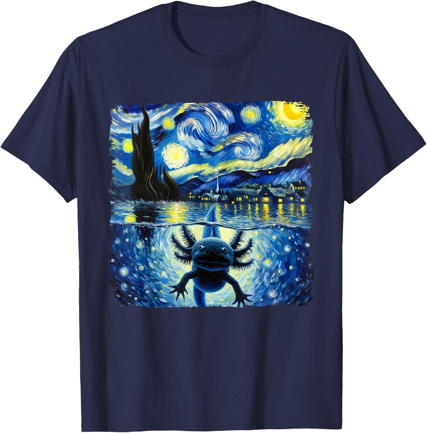 Graphic Axolotls Starry Night Outfit Van Gogh Axolotl Animal T-Shirt - T-Shirt | Navy