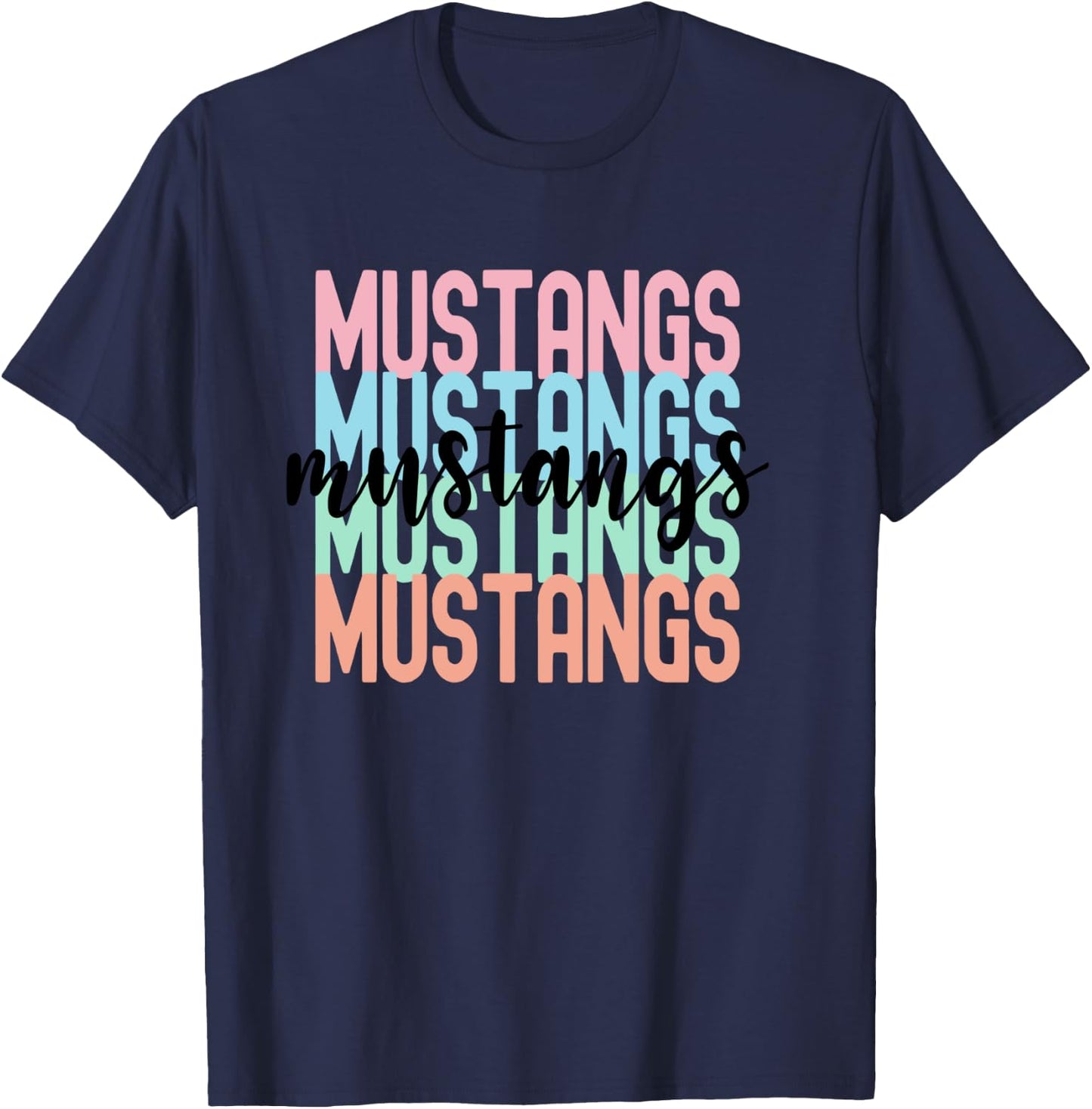 Mustangs Team Mascot School Spirit Game Night T-Shirt - T-Shirt | Navy