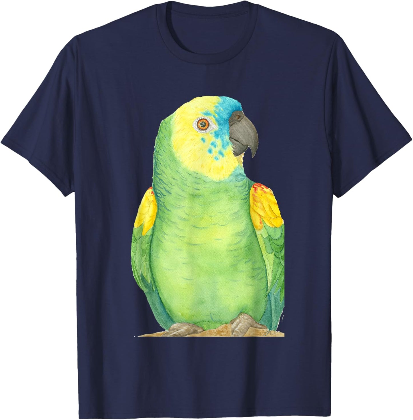 Blue-fronted Amazon Watercolor Parrot Portrait T-Shirt - T-Shirt | Navy