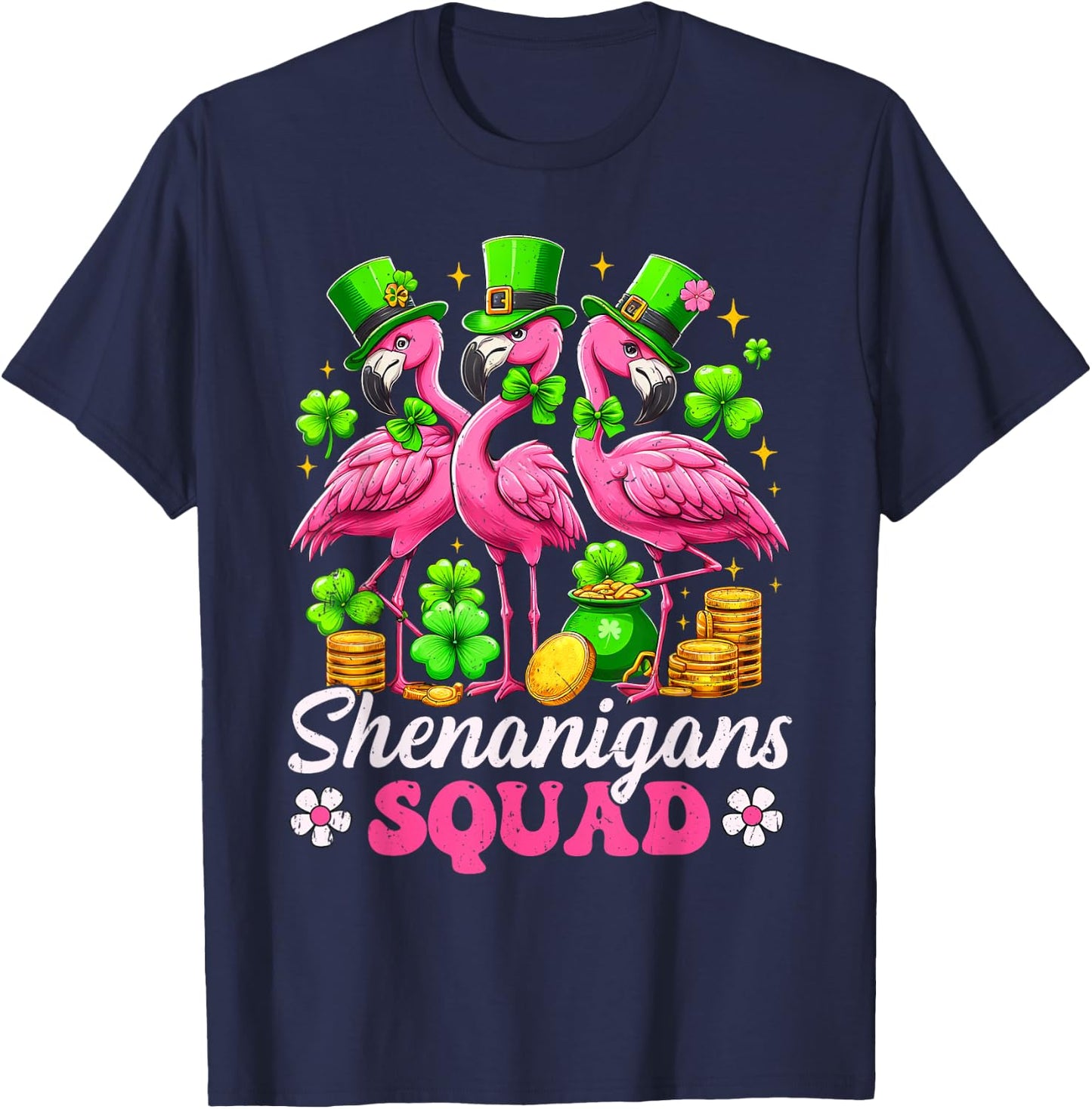 Groovy Shenanigan Squad Irish Flamingo St Patrick's Day T-Shirt - T-Shirt | Navy
