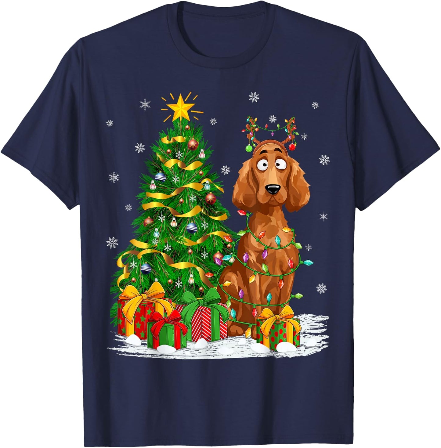 Irish Setter Dog Lover Xmas Lighting Irish Setter Christmas T-Shirt - T-Shirt | Navy