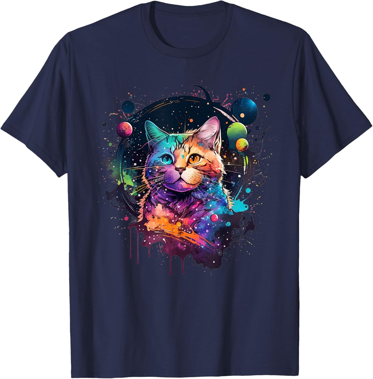 Cat Space Cat Galaxy Kitten Space Kitten Cat Women Kids T-Shirt - T-Shirt | Navy
