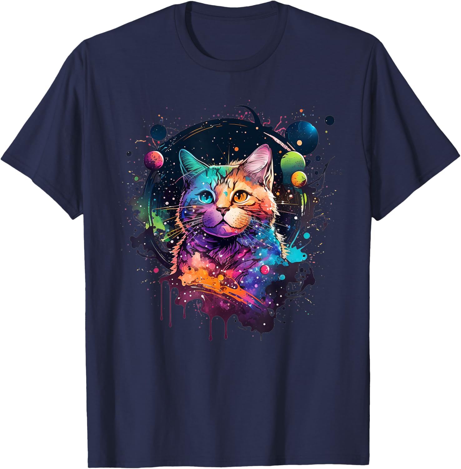 Cat Space Cat Galaxy Kitten Space Kitten Cat Women Kids T-Shirt - T-Shirt | Navy
