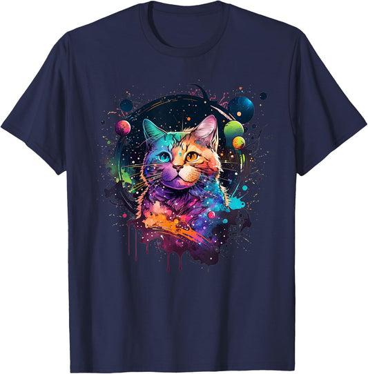 Cat Space Cat Galaxy Kitten Space Kitten Cat Women Kids T-Shirt - T-Shirt | Navy