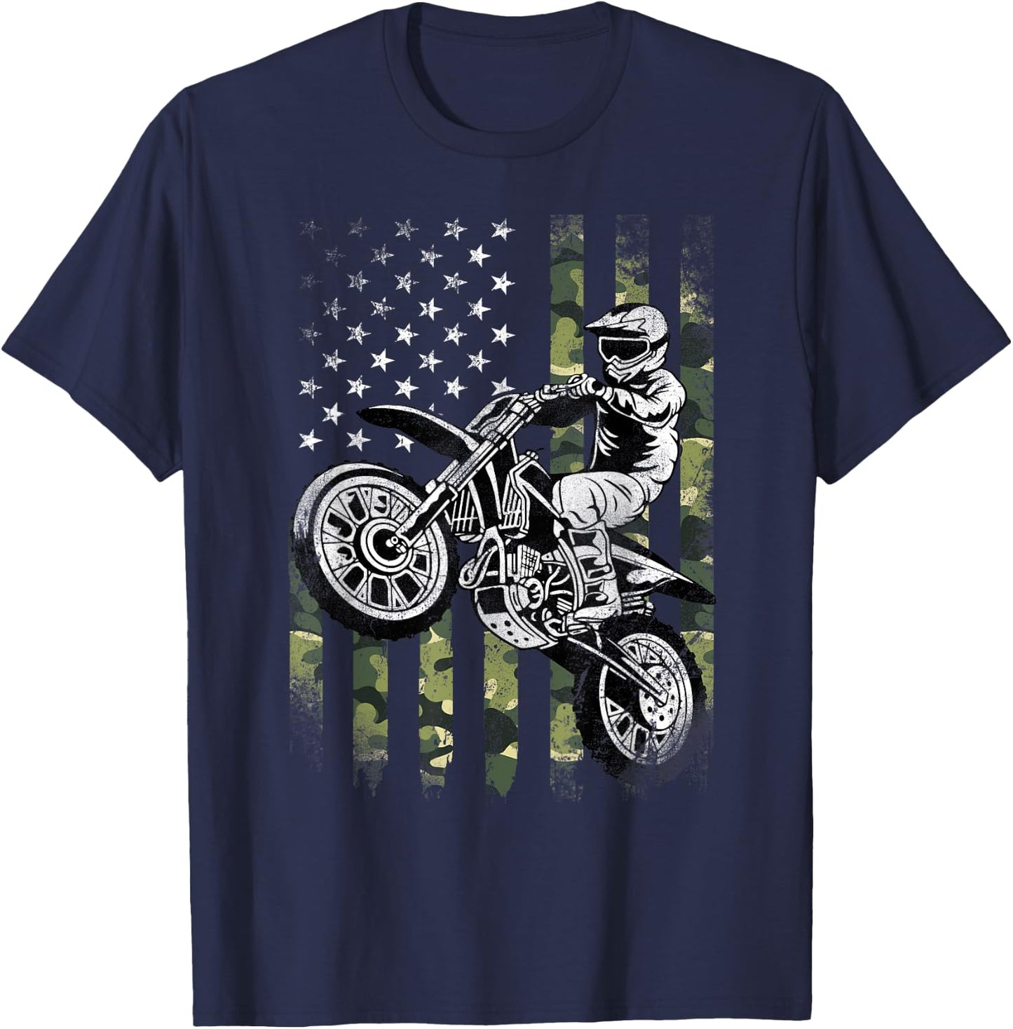 Dirt Bike American Camo Flag Motocross Dirtbike Biker T-Shirt - T-Shirt | Navy